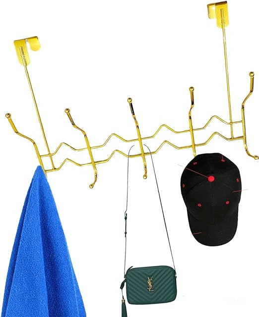 شماعة باب، 10 خطافات على شماعة الباب، افضل شماعات لتعليق المناشف وملابس الرجال والنساء (لون ذهبي)