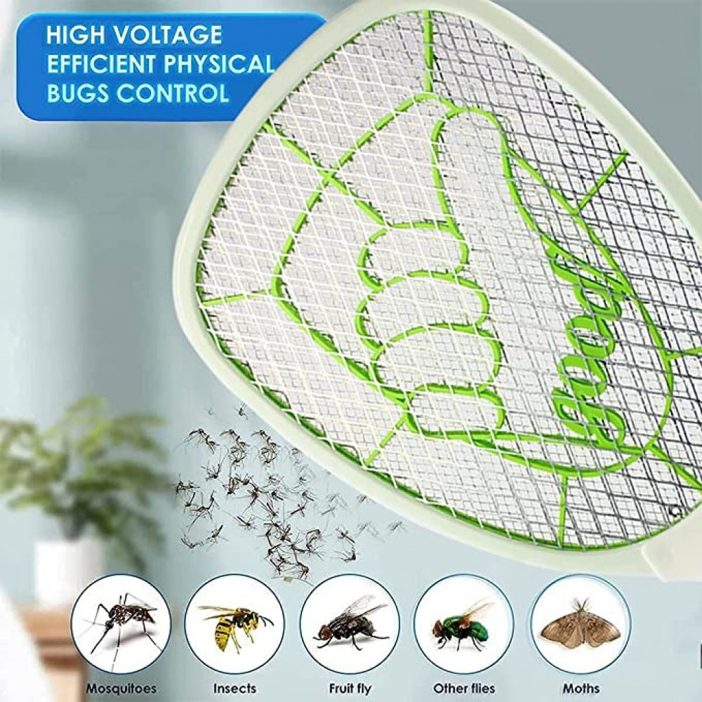 مضرب كهربائي قاتل للبعوض قابل لإعادة الشحن USB مع LED وUV وشبكة ثلاثية