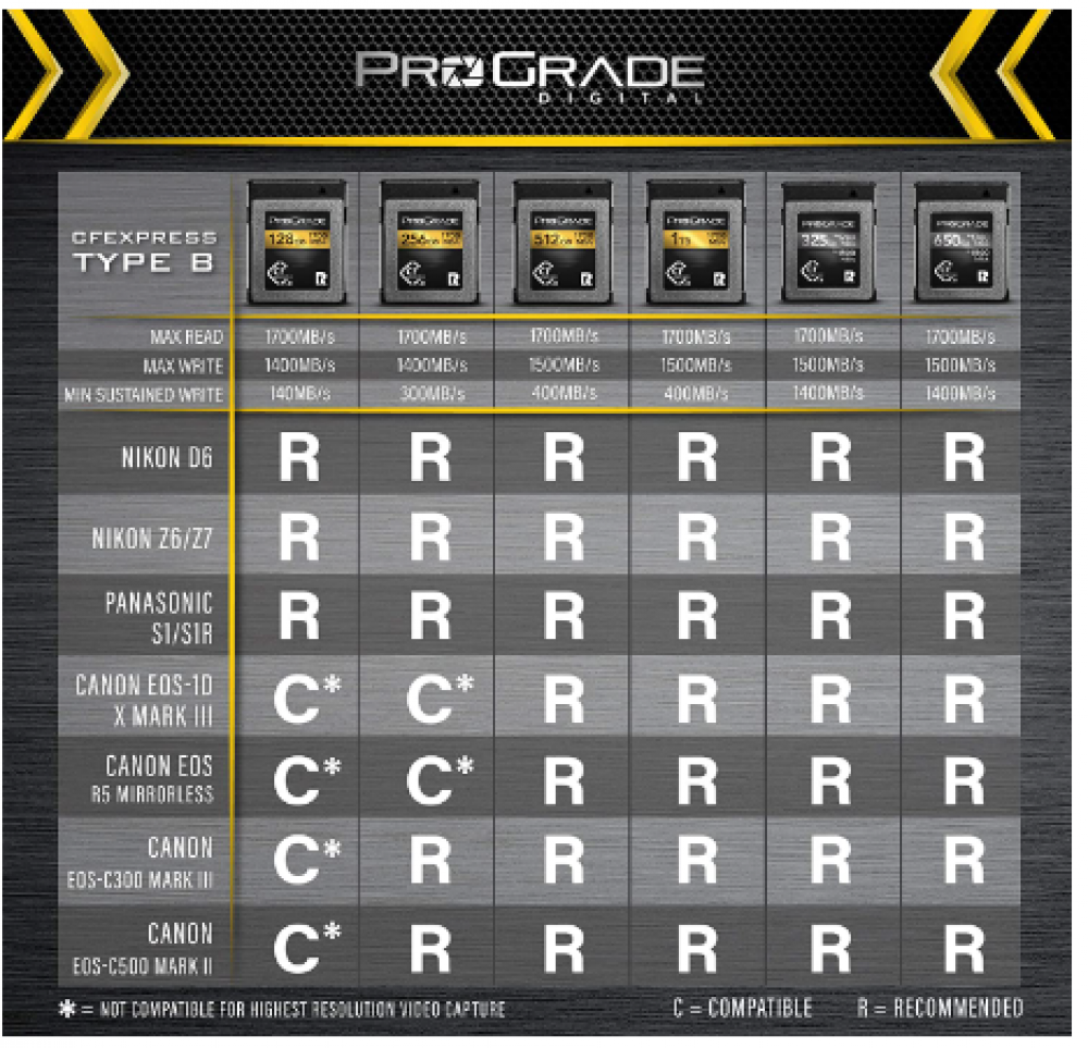 بطاقة ذاكرة برو جريد الرقمية 256GB سي اف اكسبرس النوع B ذهبي