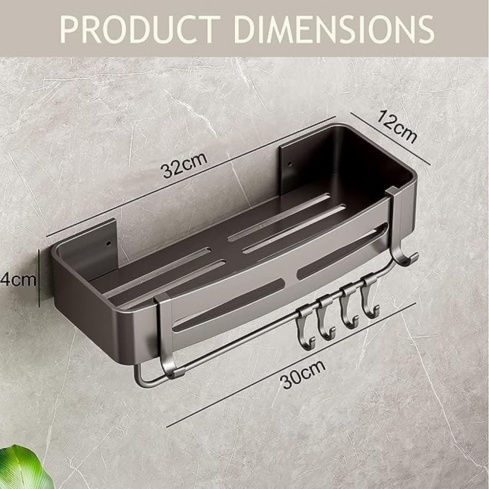 رف دش للحمام من اتش اس كيو ام ايه، منظم دش بدون ثقب لاصق مع قضيب تعليق، ارفف دش للحمام وغرفة المعيشة والمطبخ والمرحاض