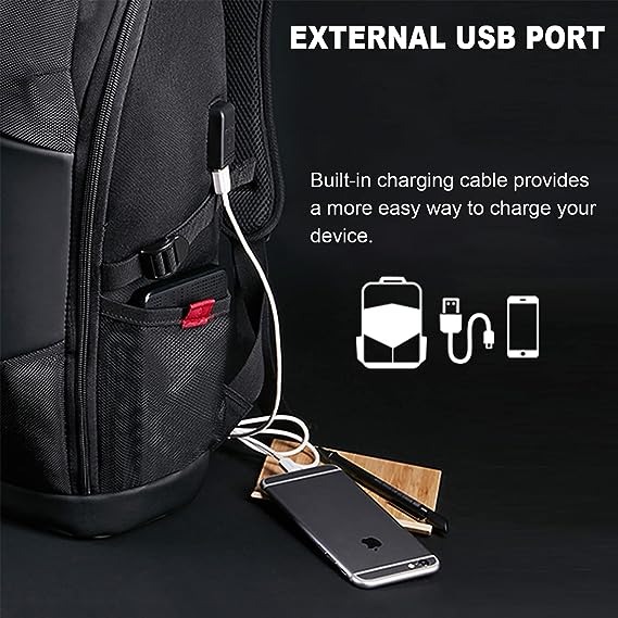اي او هارت شنطة ظهر للاب توب بهيكل صلب من مادة ايفا متينة ومقاومة للماء بمنفذ USB للسفر تناسب نوت بوك والكلية مقاس 15.6 انش للرجال، لون اسود, أسود