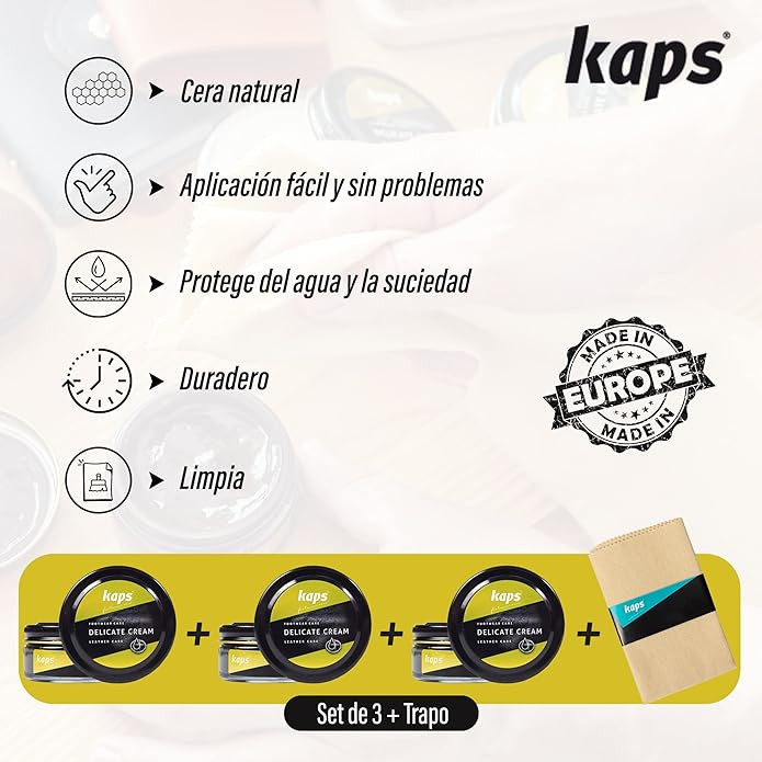 كريم ملمع أحذية من كابس بشمع طبيعي ومجموعة 3 قطع 50 مل