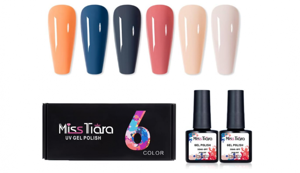 مجموعة طلاء أظافر جل من Miss Tiara بمعالجة LED ولمعان طويل 6 قطع