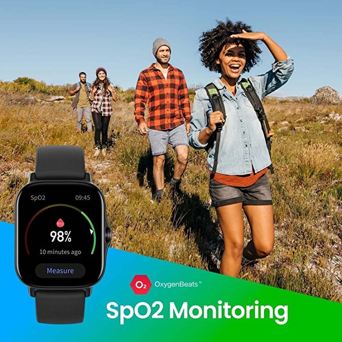 امازفيت الساعة الذكية GTS 90 2، ساعة رياضية مع مراقب ضربات القلب ونسبة الاكسجين في الدم والاتصال عبر بلوتوث واليكسا مدمجة و90+ وضع رياضي والتحكم في الموسيقى وتخزينها 3GB، اسود