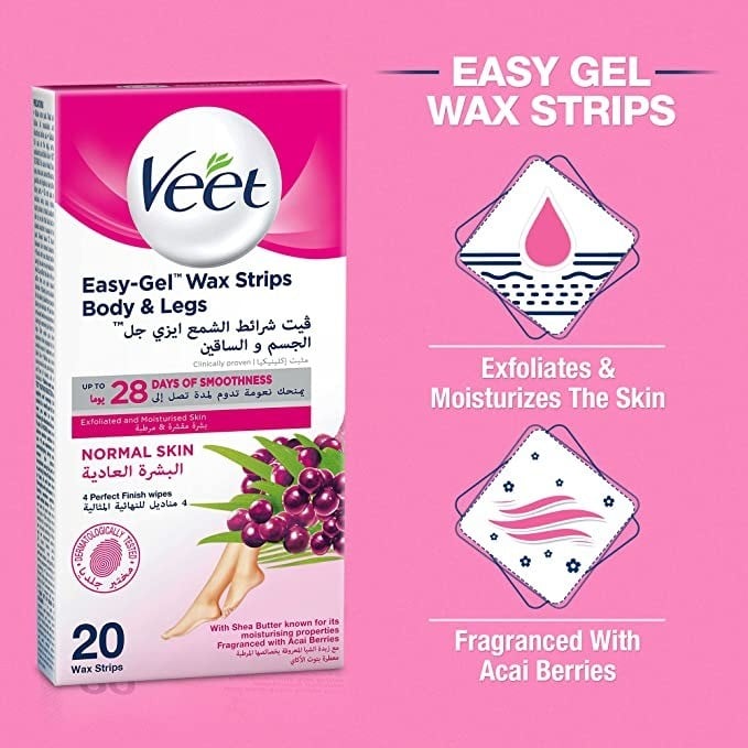 شمع لإزالة الشعر من Veet لبشرة عادية 20 شريط 80 غ