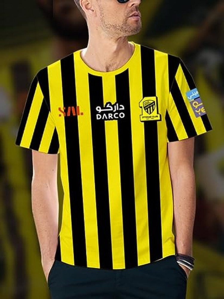 طقم قميص جيرسي وشورت وجوارب بتصميم طقم بنزيما لسنة 2023/2024 في نادي اتحاد جدة لكرة القدم من سبويل مقاس البالغين