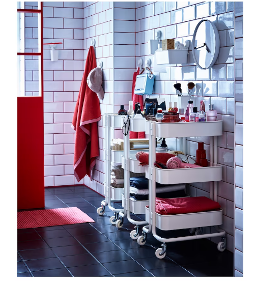 عربة تخزين منزلية RÅSKOG ثلاث طبقات بعجلات سريعة أبيض 35x45x78 سم