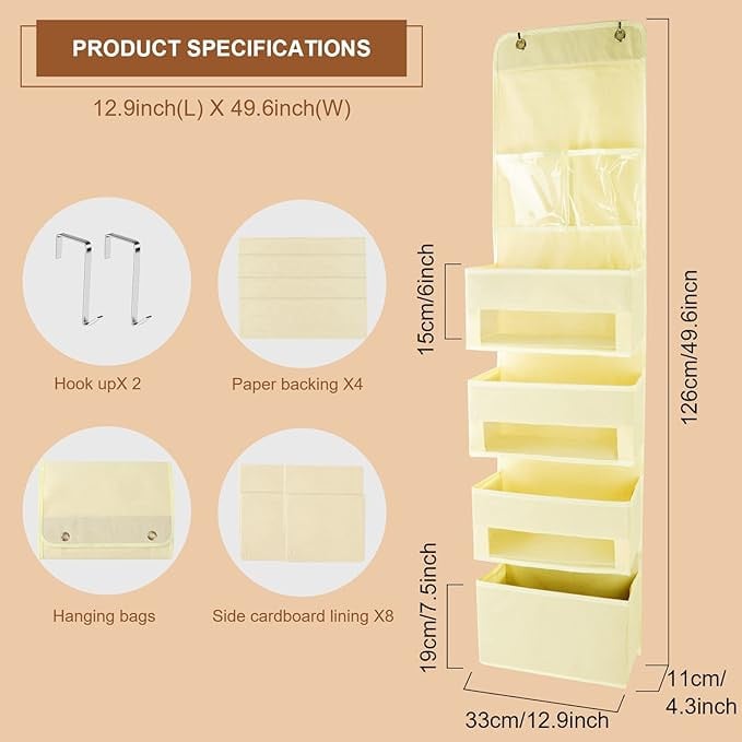 اف جي اس اي اي او يوار منظم يثبت على الباب من 5 ارفف، منظم خزانة معلق على الحائط مع جيب شفاف من بلاستيك بي في سي لتخزين مستلزمات حفاضات الاطفال والالعاب المخملية ومستحضرات التجميل (عبوة واحدة - بيج)