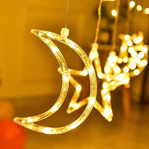 سلسلة مصابيح LED على شكل نجوم وقمر، ستارة ديكور اضواء، زينة عطلة وديكور مثالية لشهر رمضان