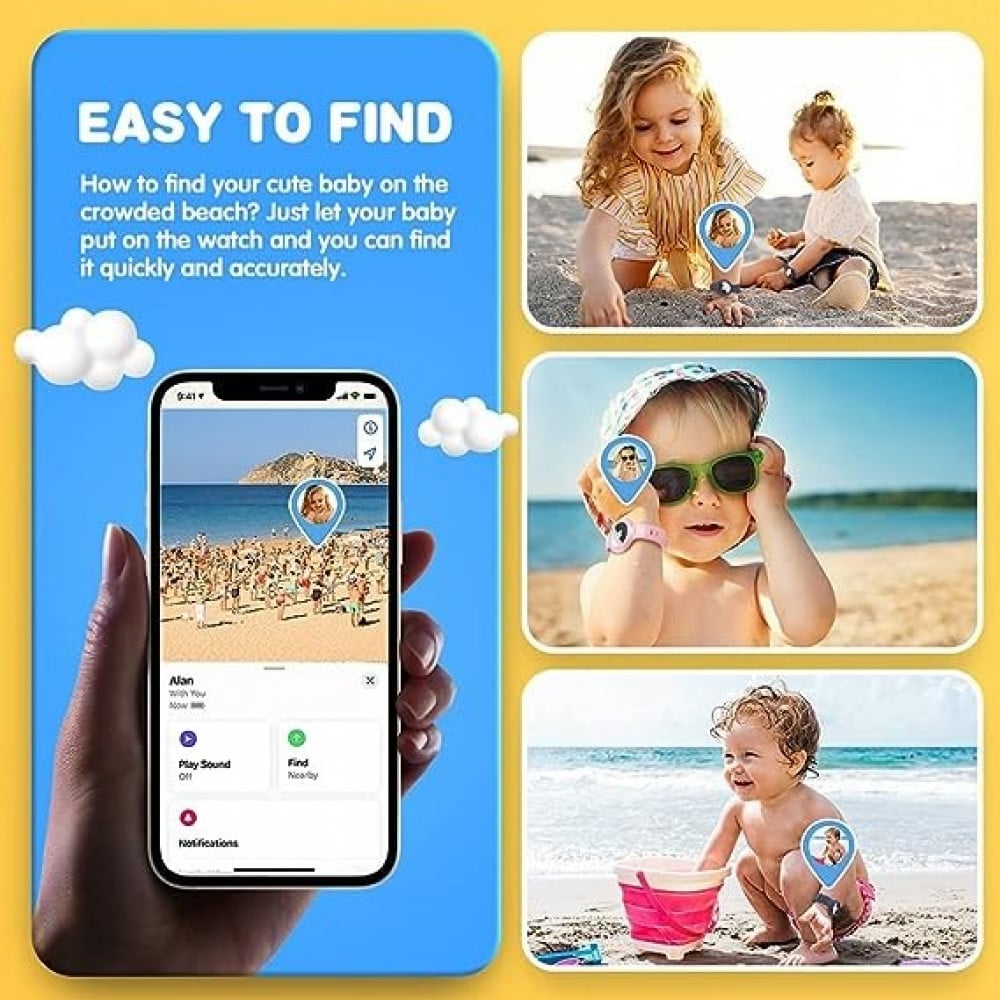 كويه سوار معصم للاطفال متوافق مع ايرتاج من قطعتين + 4 قطع من اساور الساعة من السيليكون + 4 قطع من الاغشية المضادة للخدش، سوار معدني مضاد للسقوط متوافق مع ايرتاج