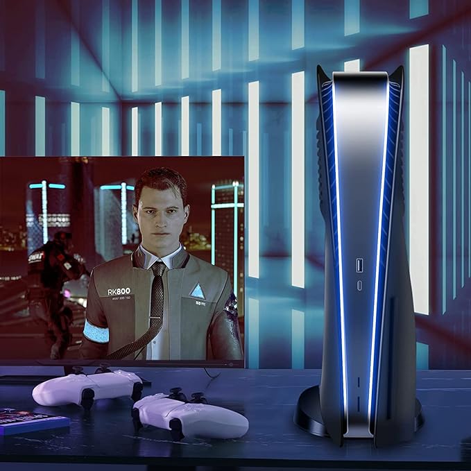 غطاء حماية لجهاز تشغيل العاب الفيديو الرقمية PS5 اصدار القرص، غطاء بديل صلب مضاد للصدمات ومضاد للخدش لجهاز بلاي ستيشن 5، غطاء حماية من مادة ABS مع فتحات للمروحة لبلاي ستيشن 5 اصدار القرص، لوحات سوداء