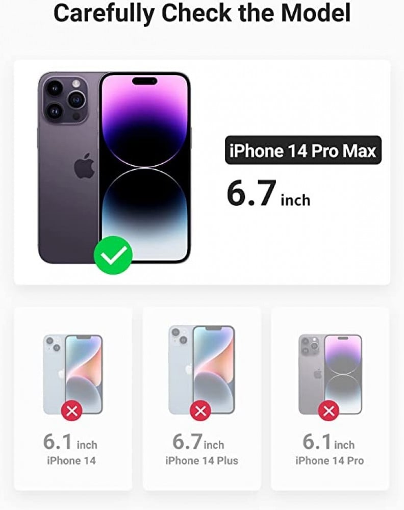 حافظة حماية ماج سيف رفيعة مغناطيسية مقاومة للاصفرار وممتصة للصدمات ومضادة للخدش مع ظهر صلب كريستالي لجوال ايفون 14 برو ماكس من يوجرين 67 انش