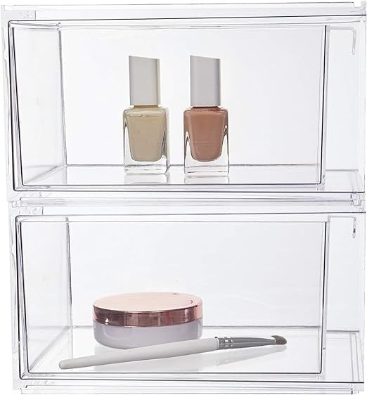 منظم مكياج من كاست ويف شفاف قابِل للتكديس مجموعة قطعتين