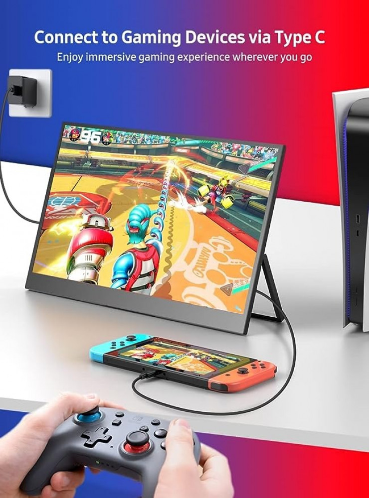 شاشة كمبيوتر العاب محمولة 2022 156 انش FHD 1080P HDR بدون اطار فائقة النحافة وخفيفة الوزن مع مسند قابل للطي فيسا بمنفذ HDMI ميني و2 USB C لسويتش ولابتوب وبلاي ستيشن 4 واكس بوكس من يو بيرفكت