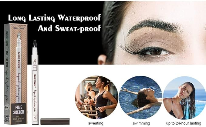 مجموعة قلم حواجب من 4 نقاط ومقاوم للماء مكياج للعين مع 3 قطع لرسم الحواجب و1 شفرة حواجب لون بني (#3 رمادي داكن)