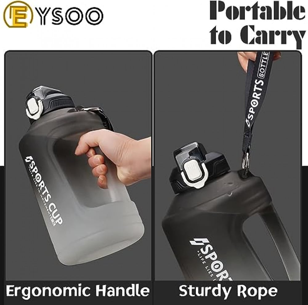 زجاجة مياه رياضية سعة 38 لتر لصالة الالعاب الرياضية زجاجة مياه كبيرة للشرب زجاجة مياه تحفيزية خالية من مادة BPA مانعة للتسرب مع مقبض وقشة قابلة للازالة للتمارين الرياضية اسود
