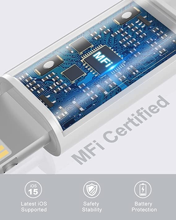 كيبل شاحن ايفون لايتنينج الى USB اصلي ومعتمد من ابل يتوافق مع ايفون 11 و11 برو و11 واكس اس ماكس واكس ار و8 و7 و6 اس و6 وبلس وايباد برو واير وميني وايبود، ابيض، 3 قطع بطول 1 متر/ 3.3 قدم