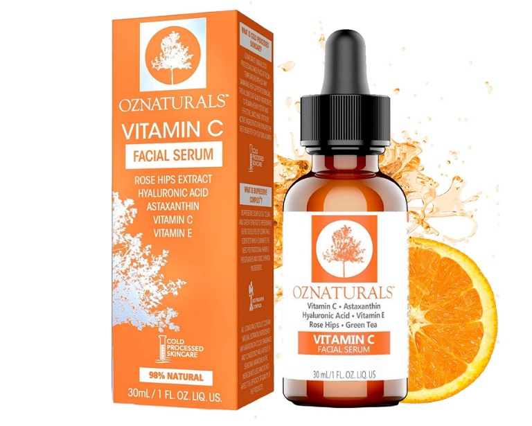 سيروم للوجه من OZNATURALS بفيتامين C وحمض الهيالورونيك 30 مل