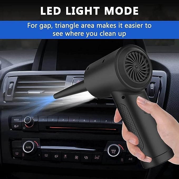 منفاخ هواء بديل كهربائي ومضغوط ولاسلكي ومحمول | بقدرة 51000 لفة في الدقيقة وبطارية بسعة 6000 mAh مع خمسة ملحقات للفوهة، لتنظيف الكيبورد واللابتوب بالهواء