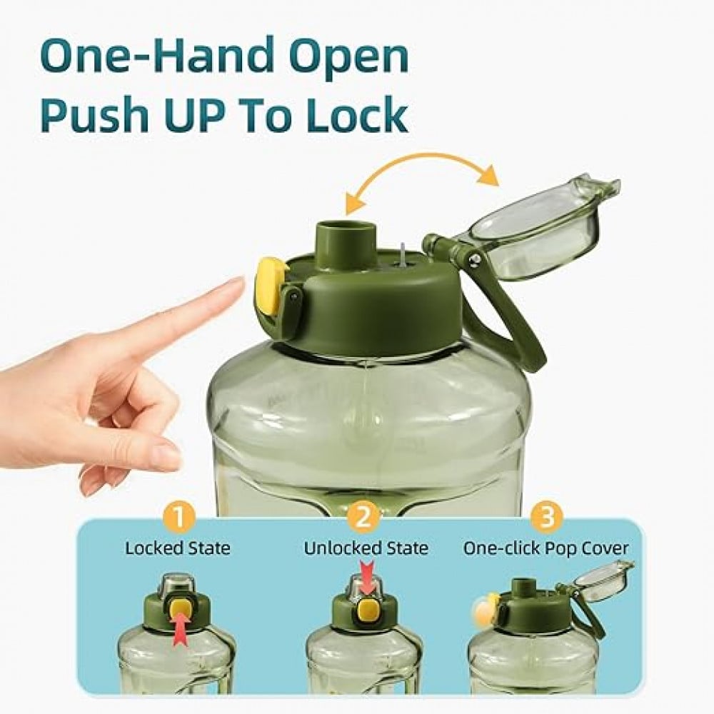 زجاجة مياه رياضية سعة 2.5 لتر تحفيزية مع قشة قابلة للإزالة، زجاجة خالية من البيسفينول ايه مانعة للتسرب، للياقة البدنية وصالة الألعاب الرياضية والرياضة والتخييم من شوتاي أخضر