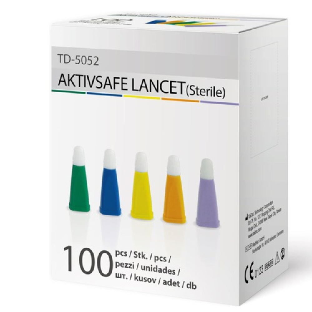 إبر وخز معقمة AKTIVSAFE 100 قطعة بلاستيك ملون لقياس السكر