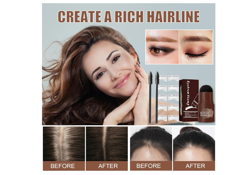 مجموعة استنسل للحواجب، مجموعة ختم الحواجب، مجموعة ختم الحواجب بخطوة واحدة، مع 10 استنسل حواجب قابل لاعادة الاستخدام و2 فرشاة حواجب (بني فاتح)