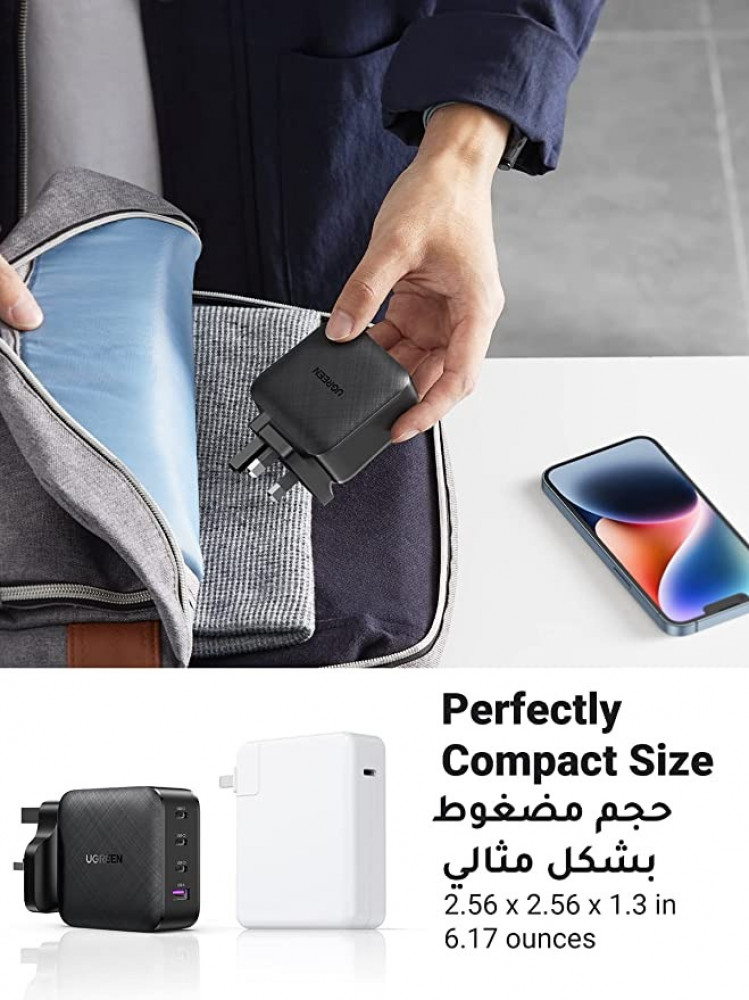 يوجرين شاحن 4 منافذ USB C شاحن GaN قابس شاحن نوع C محول شاحن الحائط السريع PD 65W متوافق مع أجهزة الكمبيوتر المحمولة MacBook Pro Air iPad iPhone Samsung ، Huawei ،Oneplus ،Xiaomi ،Dell ،Lenovo، إلخ