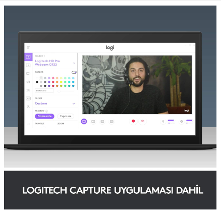 كاميرا لوجيتيك C922 برو ستريم، HD 1080P-30fps او HD 720P-60fps، نظام تدفق سريع وستيريو وتصحيح ضوء HD، تركيز تلقائي، مناسبة لليوتيوب، تويش، اكس سبليت، الكمبيوتر، Mac، اللابتوب، التابلت - اسود