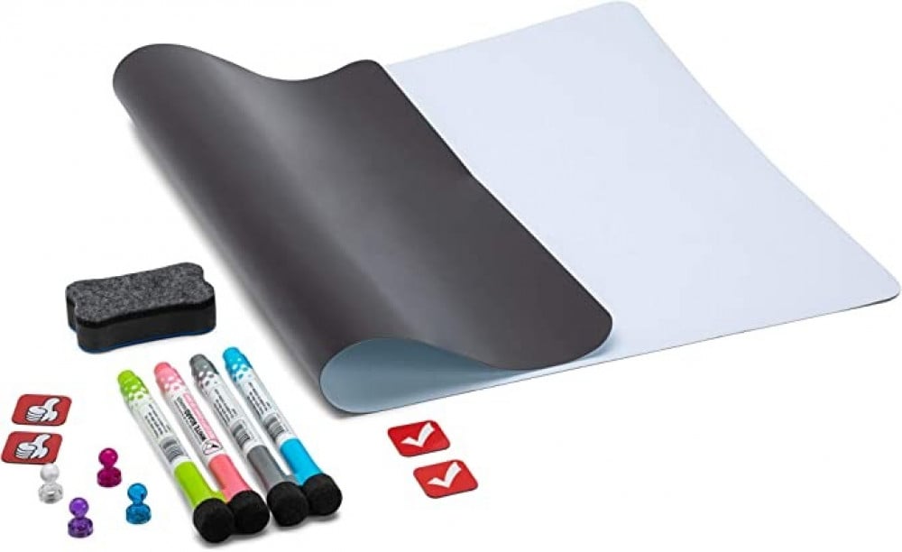 لوحة بيضاء بتثبيت مغناطيسي قابلة للمسح الجاف بتقنية مقاومة للبقع تُعلَّق على باب الثلاجة لتنظيم اعمال المنزل (24*16 انش)(60*40 سم)