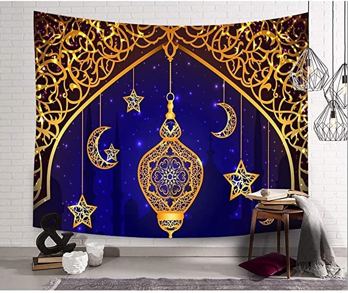ديكور رمضان اسلامي ديكور العيد مطبوع خلفية نسيج الحائط القماش رمضان مبارك كريم ديكور المنزل نسيج عرقي معلق على الحائط بي
