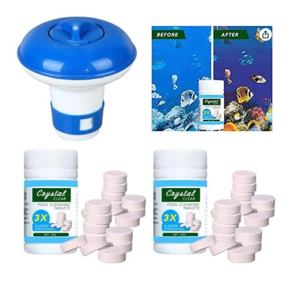 موزع كلور لحوض السباحة Crystal Clear مع 200 قرص وقفل أمان