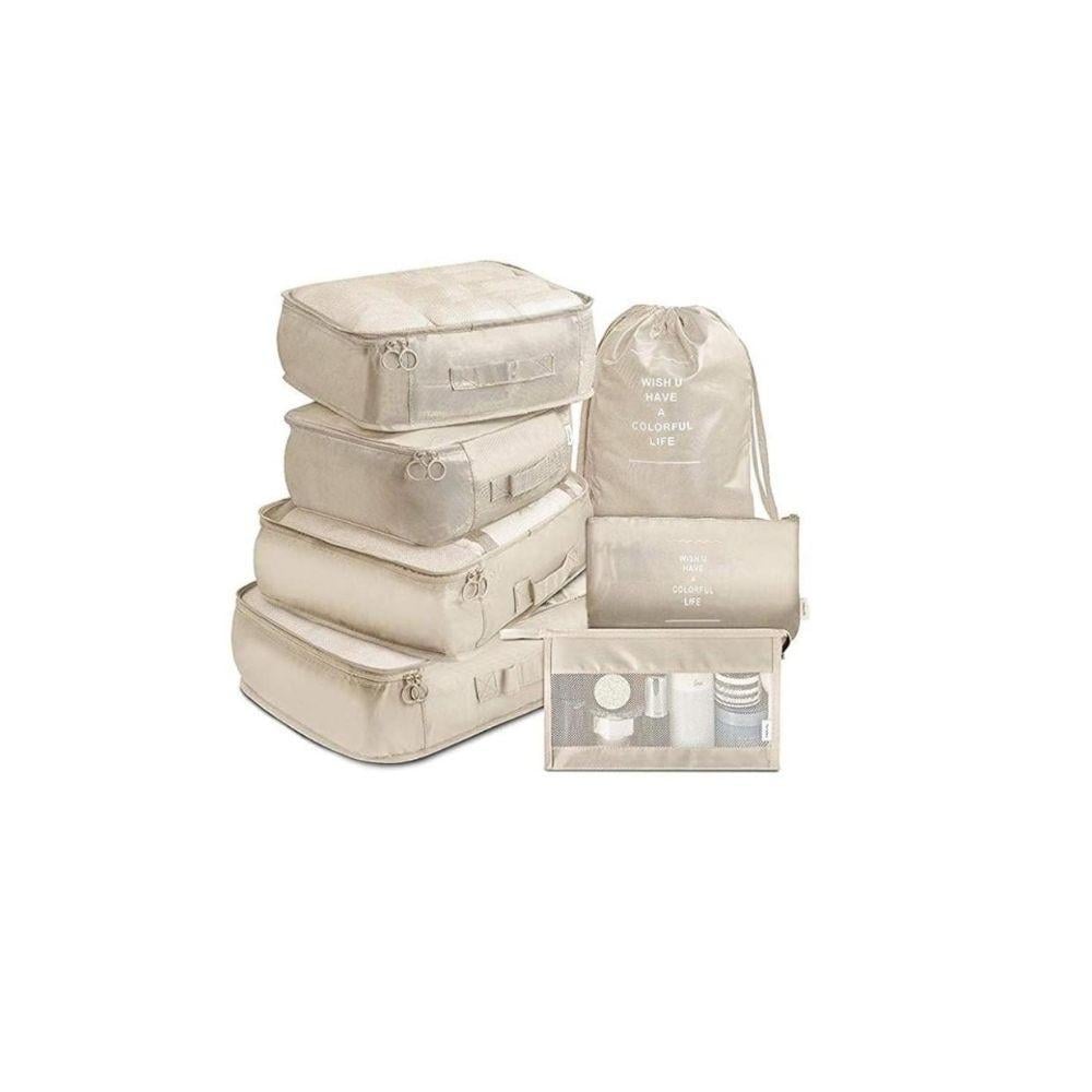 ناناو مجموعة منظمات سفر 7 قطع – أكياس ضغط وشنطة أدوات، بوليستر، بيج
