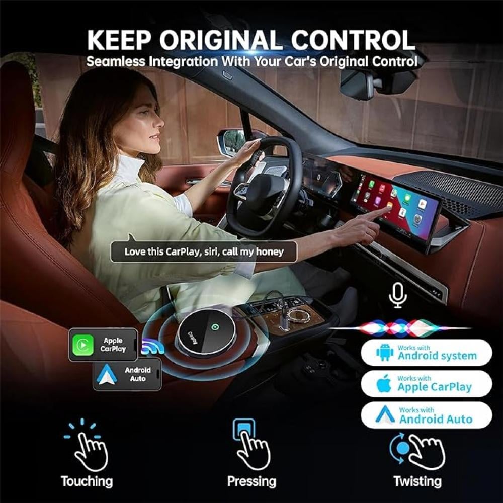 محول كاربلاي لاسلكي 2 في 1 لايفون واندرويد اوتو من لينجي، دونجل تحويل سلكي او اي ام الى كاربلاي لاسلكي، محول بلوتوث كاربلاي، توصيل وتشغيل كاربلاي، 5.8Ghz واي فاي تحديث تلقائي عبر الانترنت