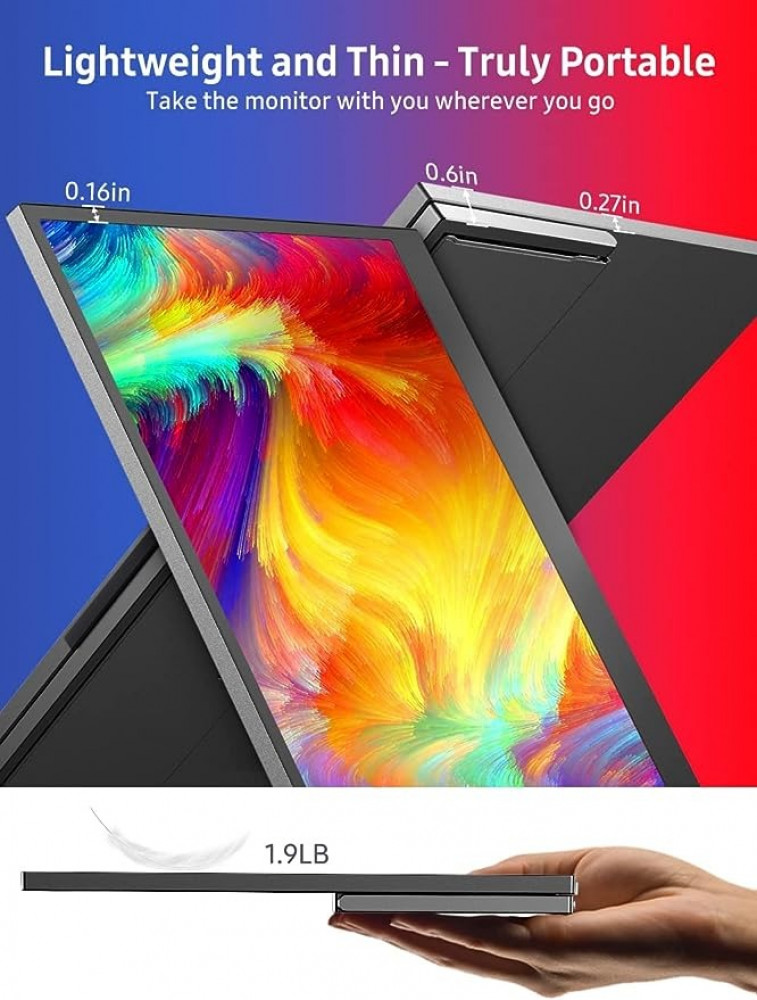 شاشة كمبيوتر العاب محمولة 2022 156 انش FHD 1080P HDR بدون اطار فائقة النحافة وخفيفة الوزن مع مسند قابل للطي فيسا بمنفذ HDMI ميني و2 USB C لسويتش ولابتوب وبلاي ستيشن 4 واكس بوكس من يو بيرفكت