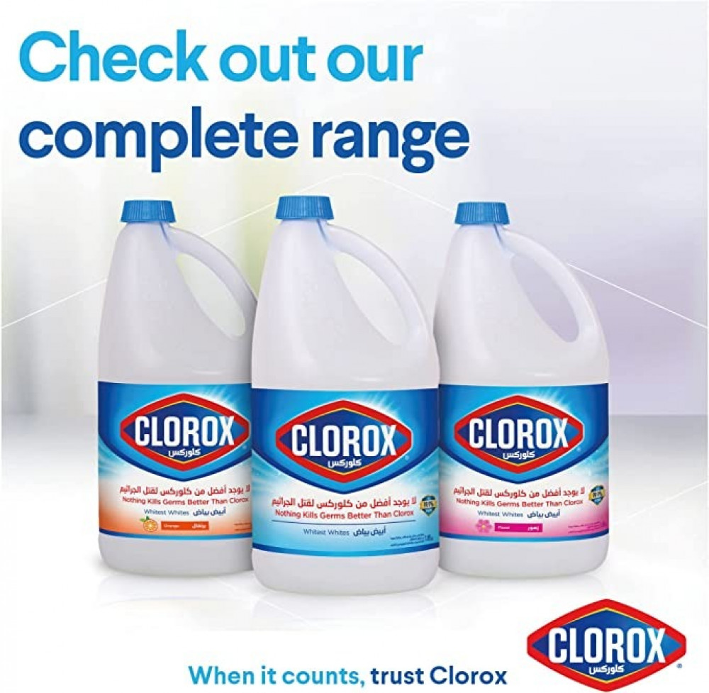 سائل مبيض اصلي من كلوروكس، منظف ومطهر للاستخدام المنزلي يقتل 99.9% من الجراثيم والفيروسات من بحجم 1.89 لتر