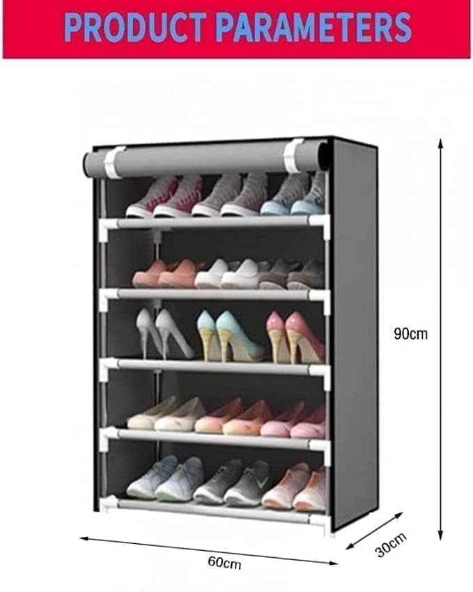 تايمي رف احذية منظم اقتصادي مع غطاء بسحاب وطبقات مقاومة للغبار للمدخل والممر وغرفة المعيشة، رمادي 5 طبقات