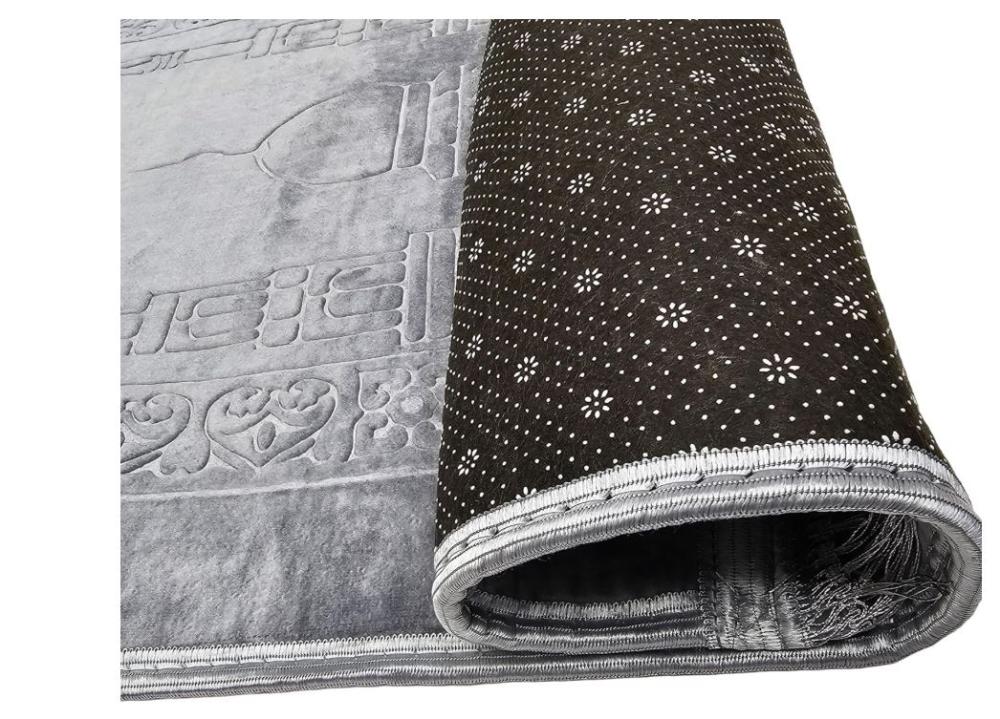 سجادة صلاة منقوشة مضادة للانزلاق مخملية للرجال والنساء هدية رمضان 80 × 120 سم من فابيين (رمادي فاتح)