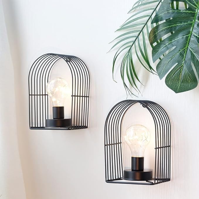 مجموعة من 2 مصباح يعمل بالبطارية 7 انش ارتفاع من نيويماج، مصابيح معدنية معلقة لاسلكية مع مؤقت 6 ساعات لديكور المنزل وغرفة المعيشة وغرفة النوم والمطبخ والزفاف والفناء الداخلي والخارجي (اسود)