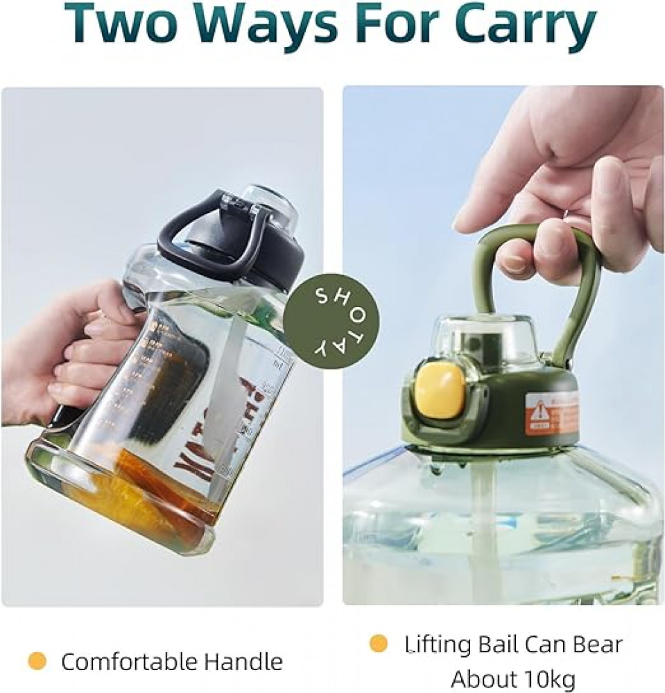 زجاجة مياه رياضية سعة 2.5 لتر تحفيزية مع قشة قابلة للإزالة، زجاجة خالية من البيسفينول ايه مانعة للتسرب، للياقة البدنية وصالة الألعاب الرياضية والرياضة والتخييم من شوتاي أخضر