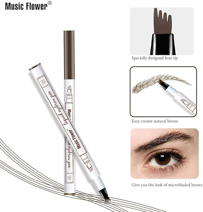 مجموعة قلم حواجب من 4 نقاط ومقاوم للماء مكياج للعين مع 3 قطع لرسم الحواجب و1 شفرة حواجب لون بني (#3 رمادي داكن)