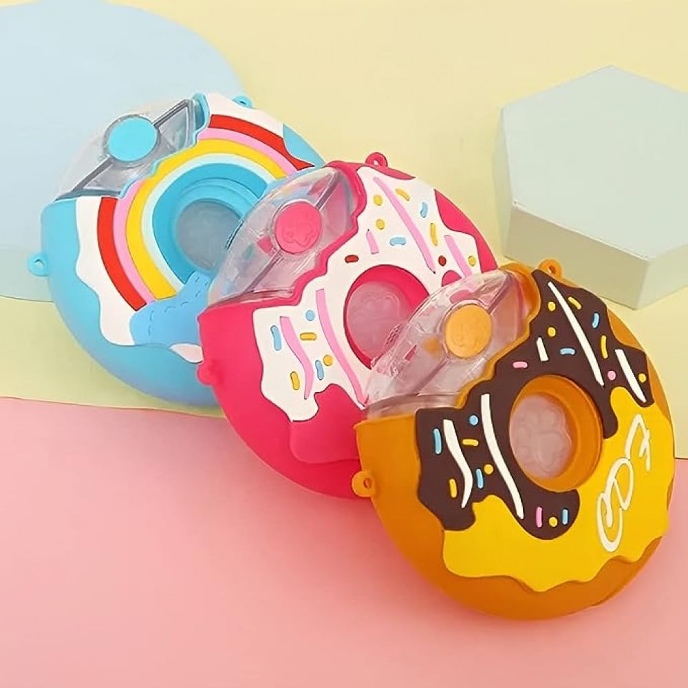 زد اس اس سيفت, زجاجة مياه للاطفال للمدرسة، زجاجات شرب دونات 380 مل مع ماصة وحزام كتف، خالية من البيسفينول ايه، كوب رياضي مانع للتسرب، افضل هدية للاطفال الصغار (بينك)