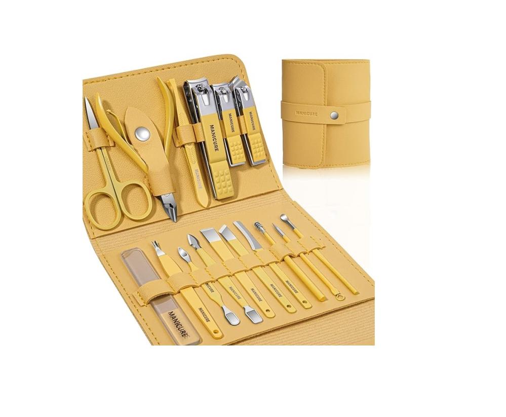 مجموعة عناية بالأظافر من B Care ستانلس ستيل 16 قطعة بحافظة جلدية 11x14 سم