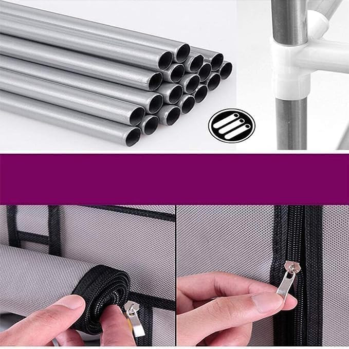 تايمي رف احذية منظم اقتصادي مع غطاء بسحاب وطبقات مقاومة للغبار للمدخل والممر وغرفة المعيشة، رمادي 5 طبقات