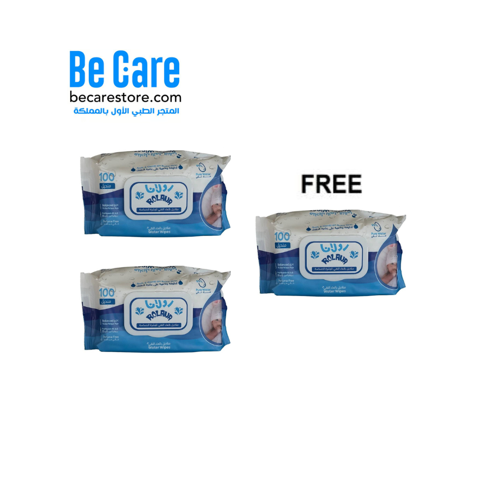 مناديل أطفال رولانا بالماء النقي للبشرة الحساسة – 100 منديل (عرض 2+1)