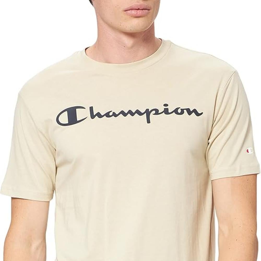 تي شيرت اميركان كلاسيكس للرجال برقبة دائرية ضيقة ومطبوع عليه اللوجو من شامبيون