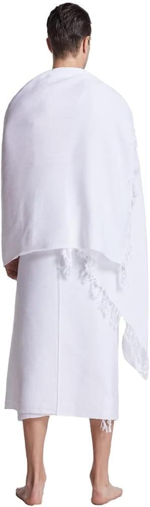 طقم مناشف إحرام بي كير 200100 سم قماش أبيض شراشيب قابل للغسل