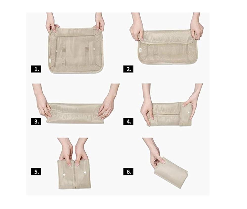 ناناو مجموعة منظمات سفر 7 قطع – أكياس ضغط وشنطة أدوات، بوليستر، بيج