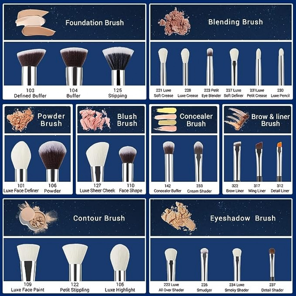 طقم فرش مكياج 25 قطعة من Jessup احترافي أسود/فضي متكامل