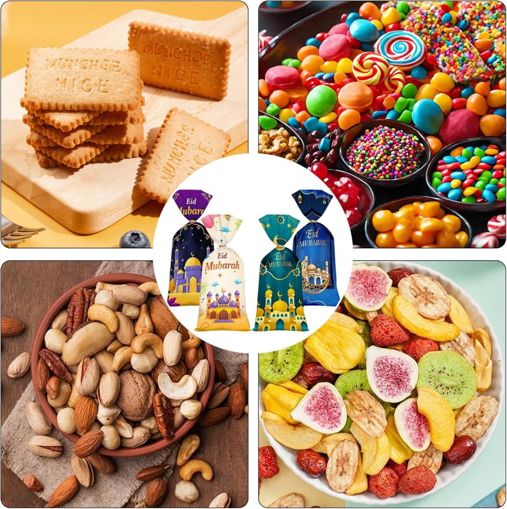 اكياس هدايا رمضان والعيد من كيكسوزيني، 50 قطعة، اكياس هدايا عيد مبارك، ديكورات رمضان كريم عيد مبارك للمنزل وهدايا رمضان والعيد، اكياس حلوى السيلوفان لمستلزمات الحفلات الاسلامية