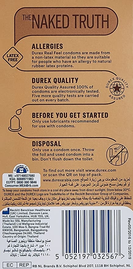 واقي ذكري من Durex ريل فيل غير لاتكس عبوة 10 قطع